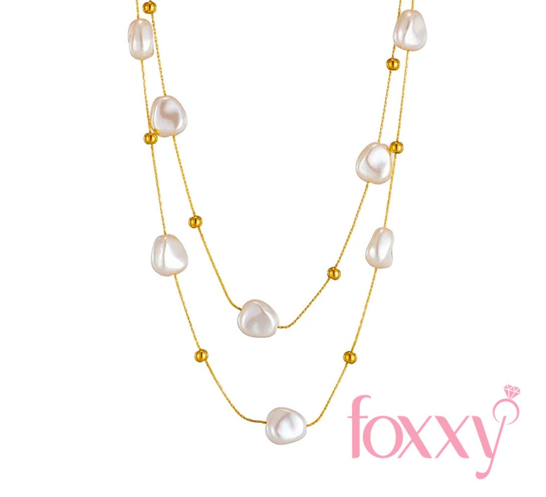 Basic Geometric Titanium Steel Gold Plated Artificial Pearls Necklace