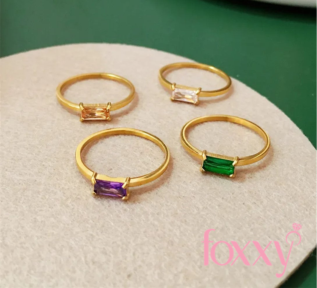 Simple Style Square Titanium Steel Gold Plated Rhinestones Rings