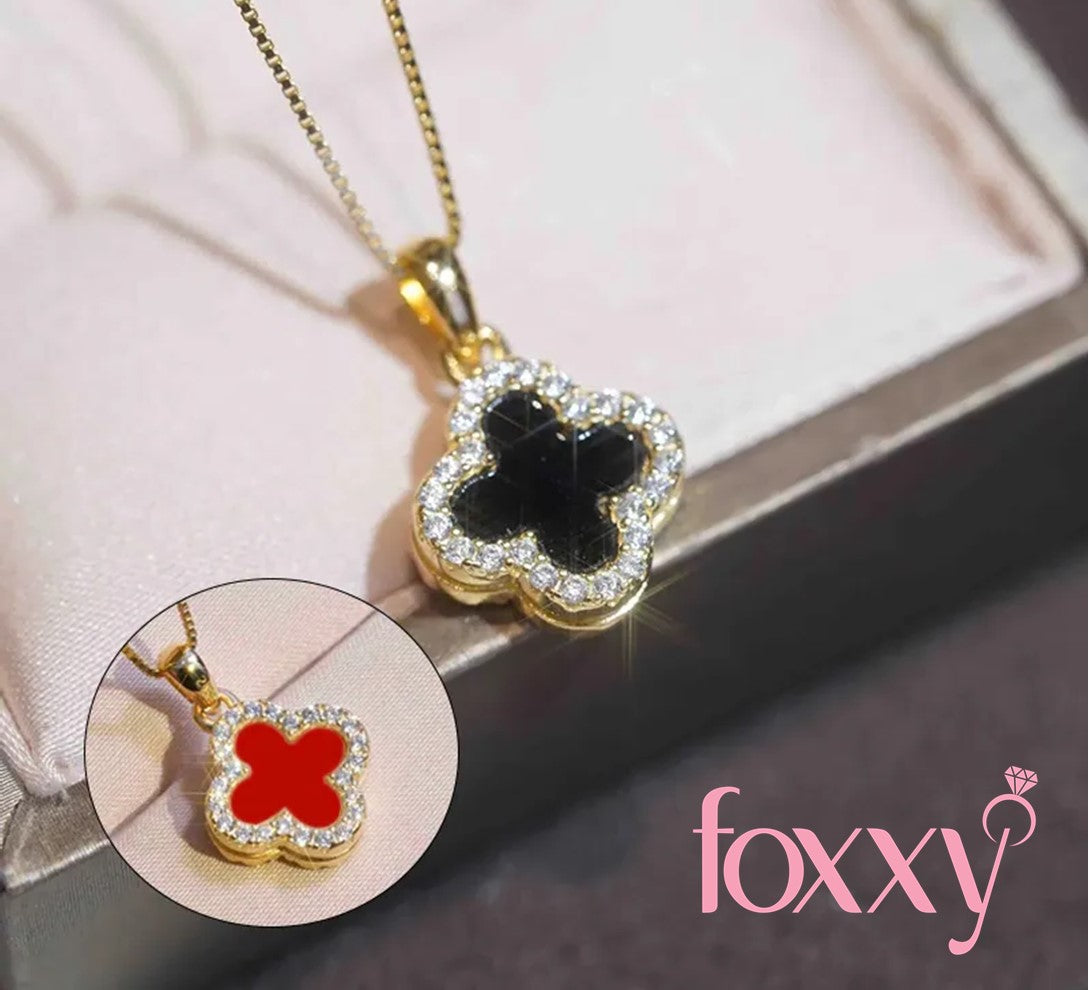 Fashion Four Leaf Clover Silver Plated Inlay Zircon Women'S Pendant Necklace Double Sided 1 Piece