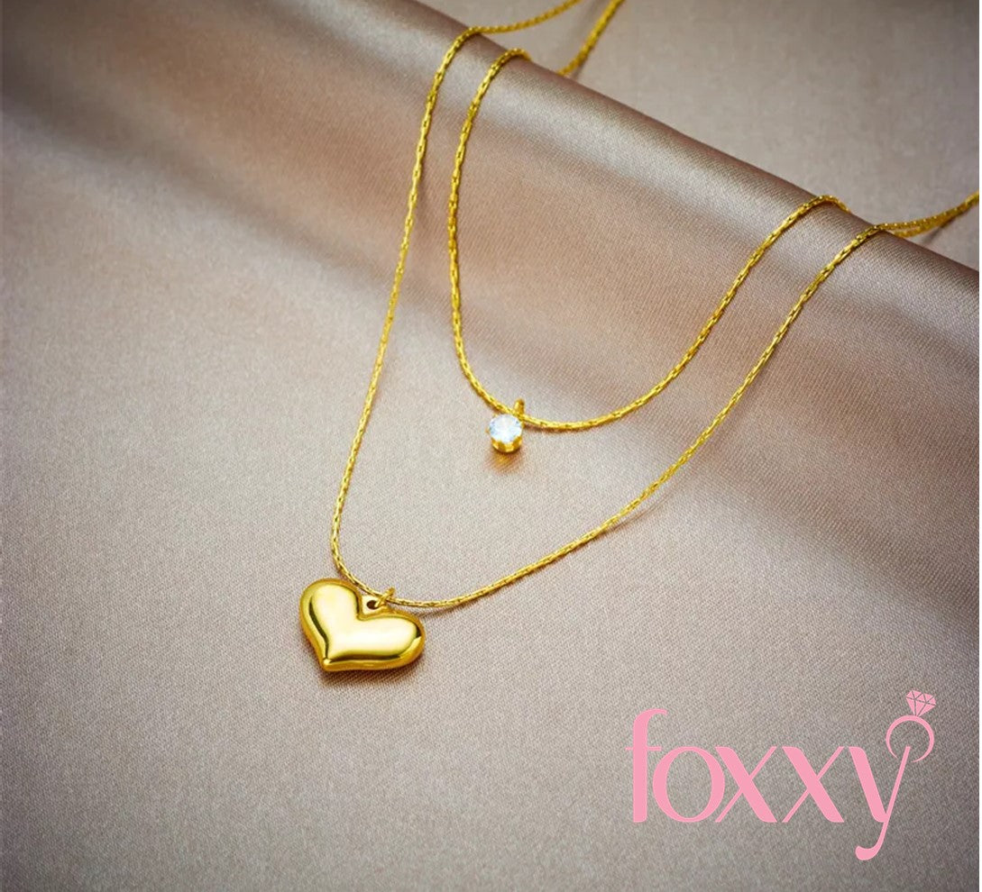 Basic Heart Shape Titanium Steel Gold Plated Rhinestones Layered Necklaces
