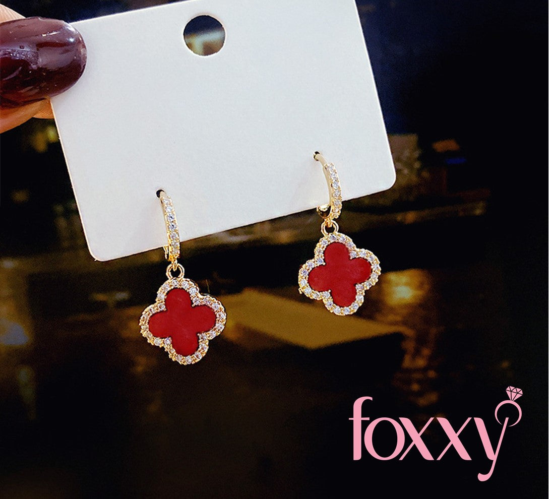 Fashion Four Leaf Clover Copper Plating Zircon Earrings