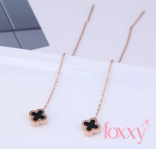 Korean temperament sweet four-leaf clover long earrings simple titanium steel earrings