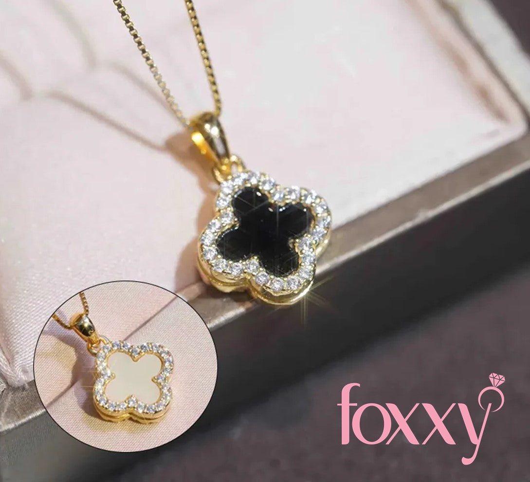 Fashion Four Leaf Clover Silver Plated Inlay Zircon Women'S Pendant Necklace Double Sided 1 Piece