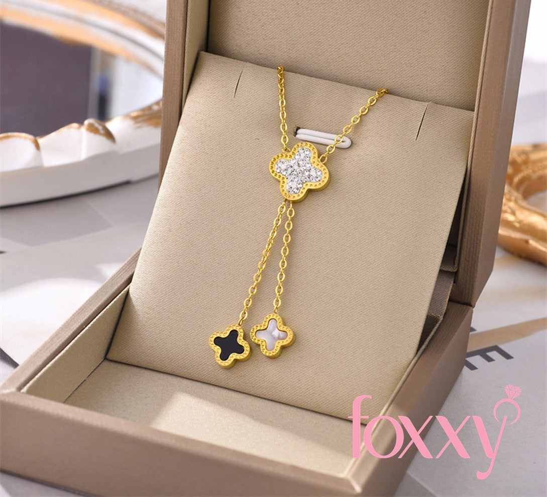 Fashion Four Leaf Clover Titanium Steel Plating Zircon Pendant Necklace