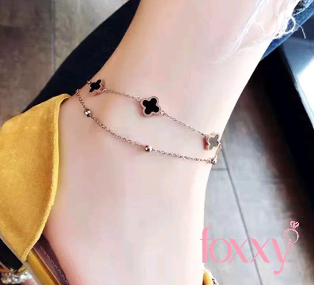 fashion clover titanium steel double-layer anklet