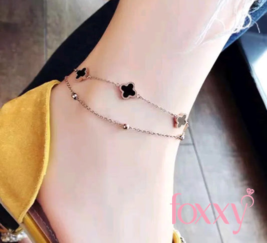 fashion clover titanium steel double-layer anklet
