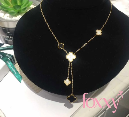 fashion two-color double-sided wearable four-leaf clover titanium steel necklace