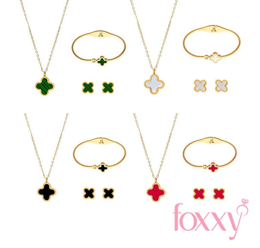 Elegant Four Leaf Clover Titanium Steel Plating Shell Bracelets Earrings Necklace
