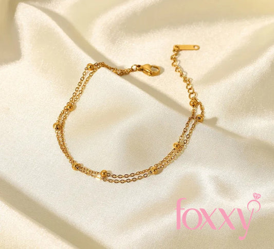 simple stainless steel 18K Gold Plated Bead Double-Layer Chain Bracelet