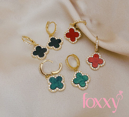 Fashion Four Leaf Clover Copper Plating Zircon Earrings