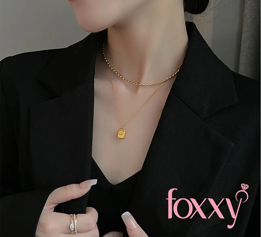Retro Square Star Titanium Steel Inlay Zircon Necklace