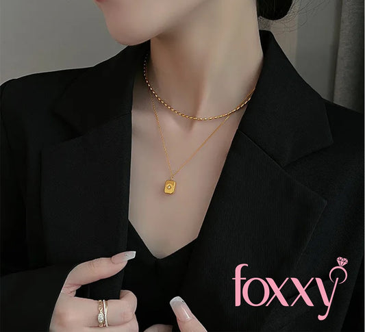 Retro Square Star Titanium Steel Inlay Zircon Necklace