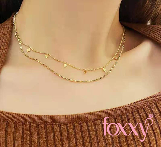 Fashion Rhombus Titanium Steel Plating Layered Necklace