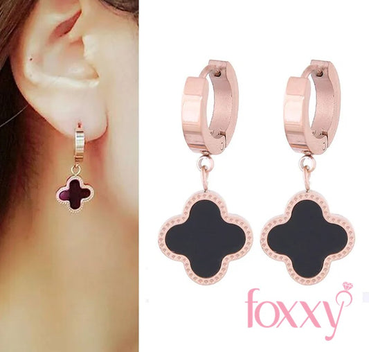 fashion titanium steel black four-leaf clover earrings