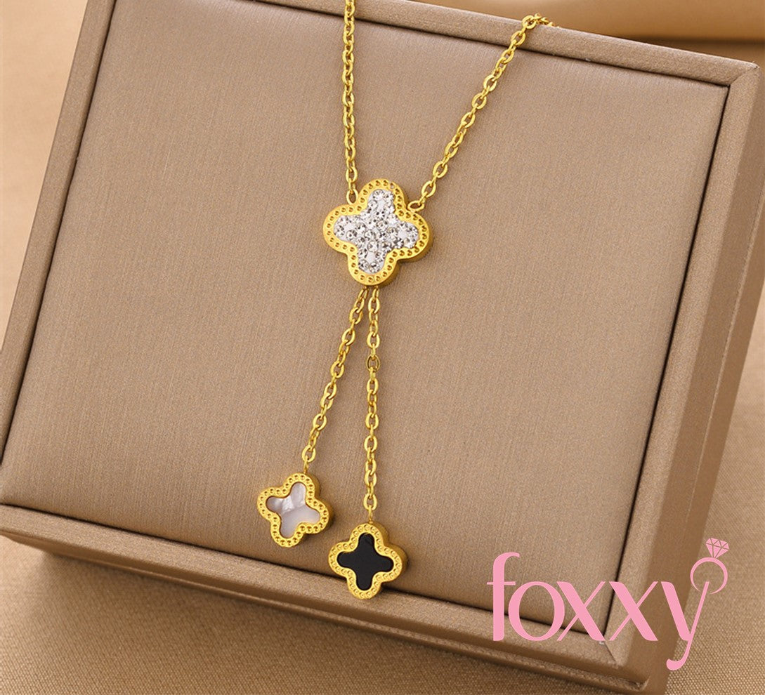Fashion Four Leaf Clover Titanium Steel Plating Zircon Pendant Necklace