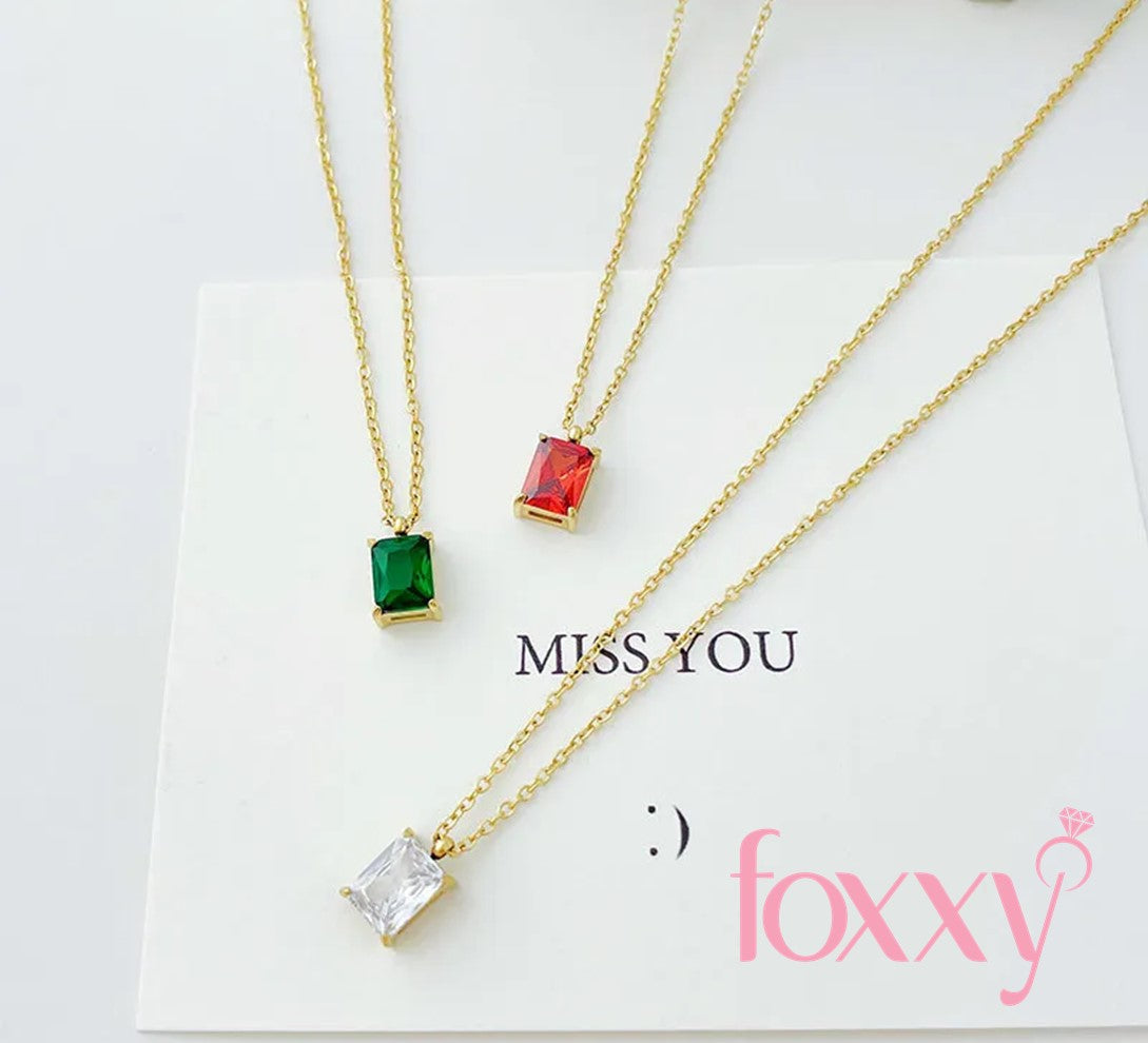 Elegant Square Stainless Steel Plating Rhinestones Pendant Necklace