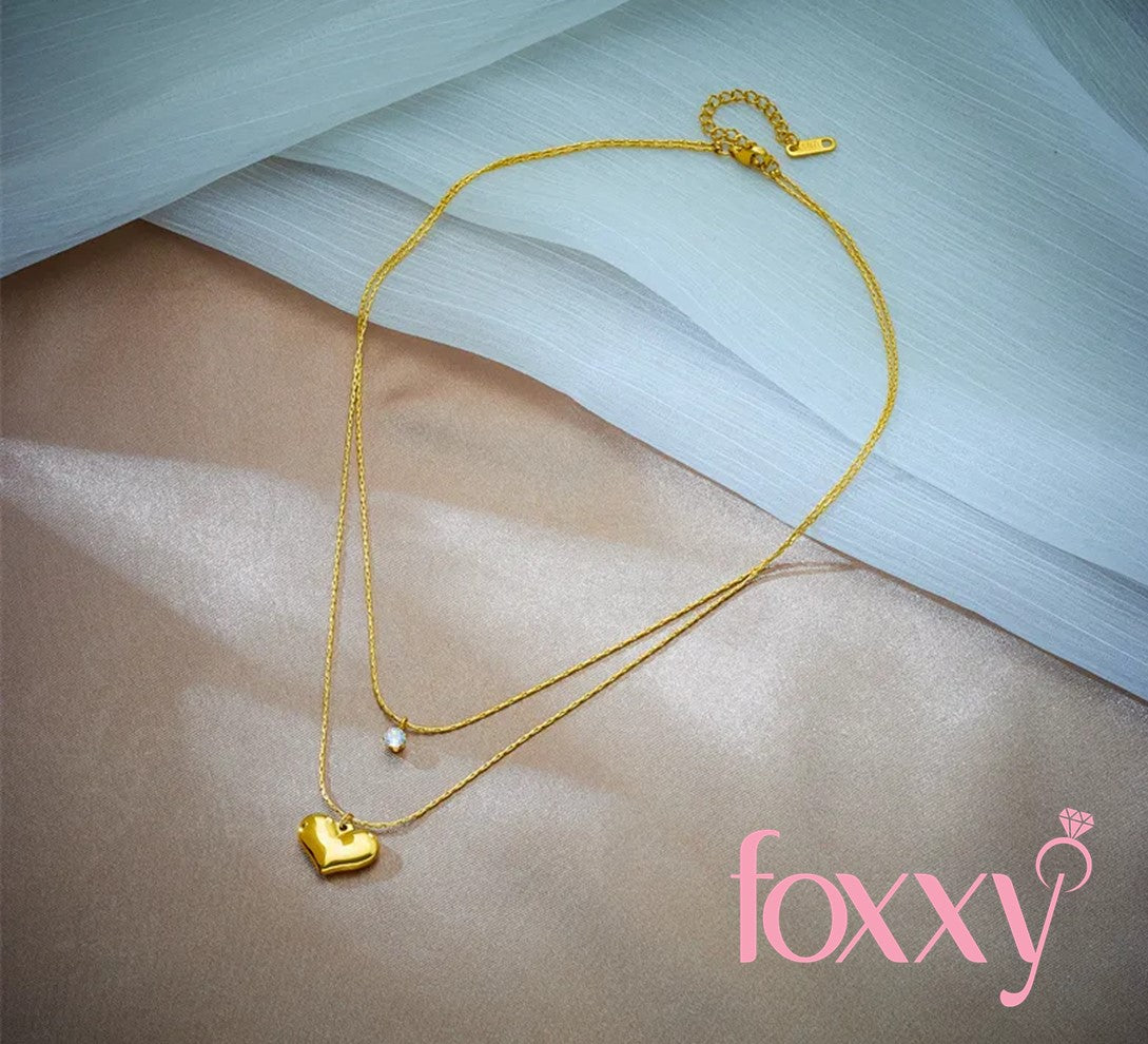 Basic Heart Shape Titanium Steel Gold Plated Rhinestones Layered Necklaces