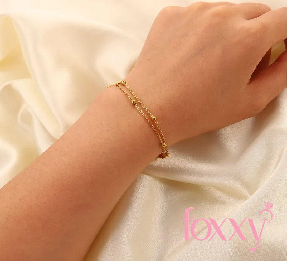 simple stainless steel 18K Gold Plated Bead Double-Layer Chain Bracelet