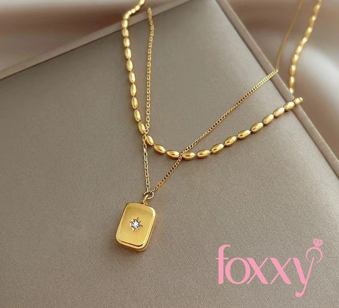 Retro Square Star Titanium Steel Inlay Zircon Necklace