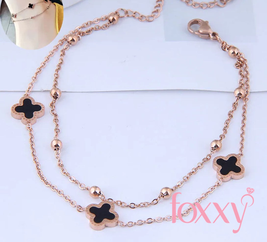 fashion clover titanium steel double-layer anklet