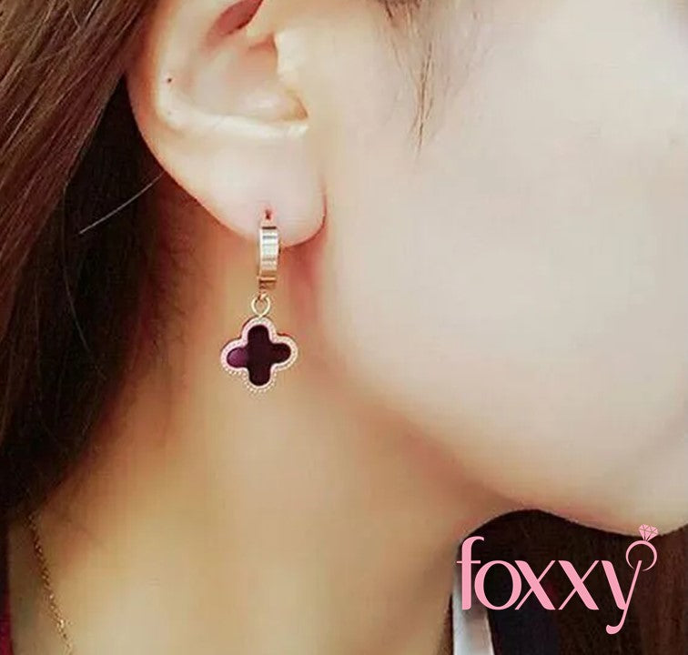 fashion titanium steel black four-leaf clover earrings