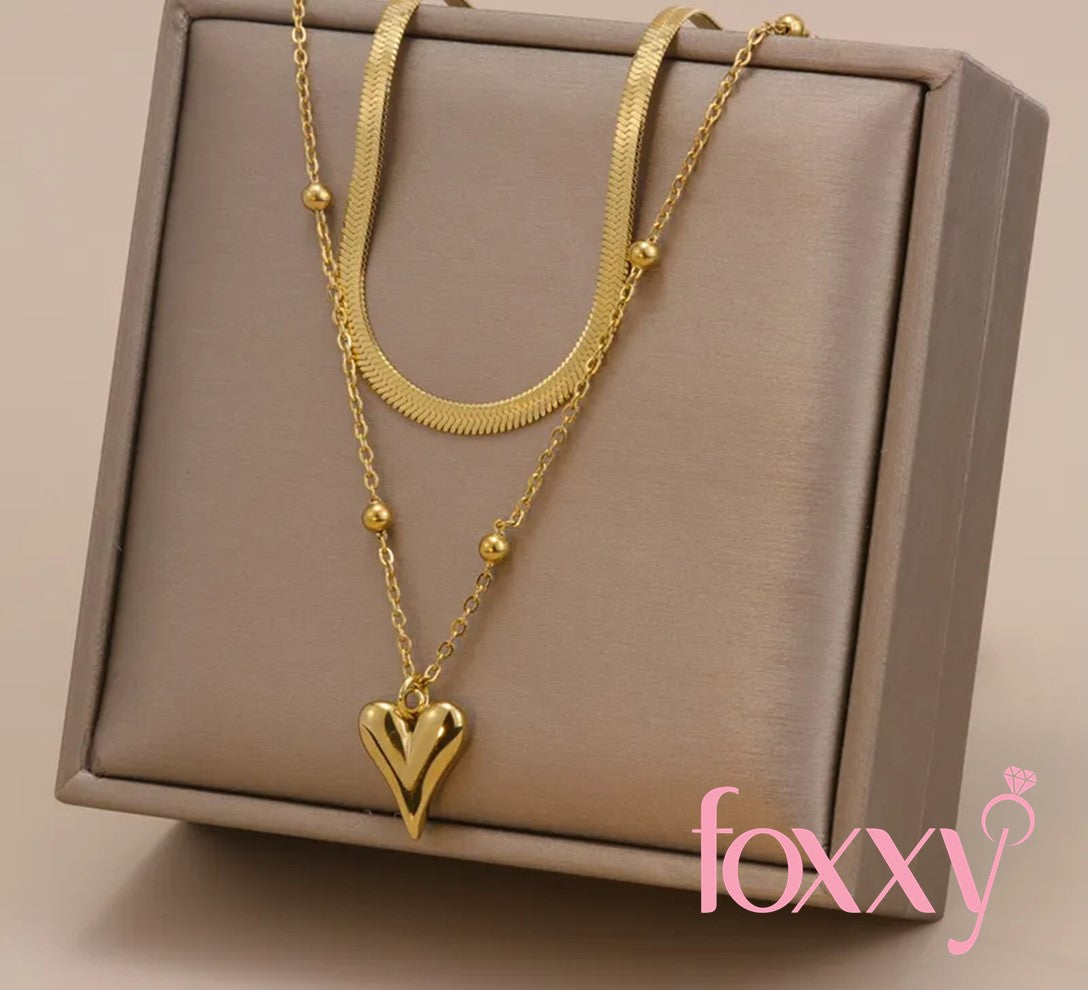Fashion Heart Shape Stainless Steel Plating Layered Necklaces 1 Piece