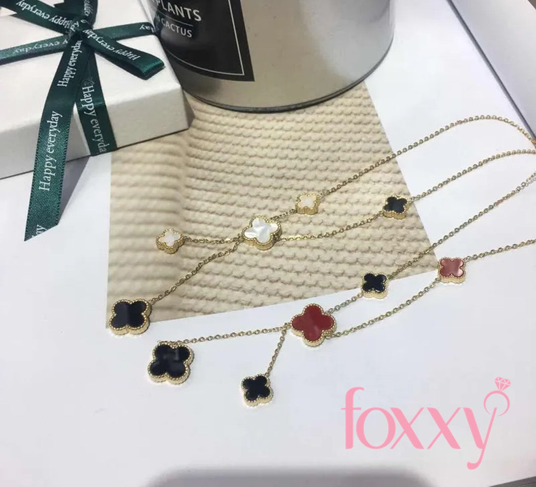 fashion two-color double-sided wearable four-leaf clover titanium steel necklace