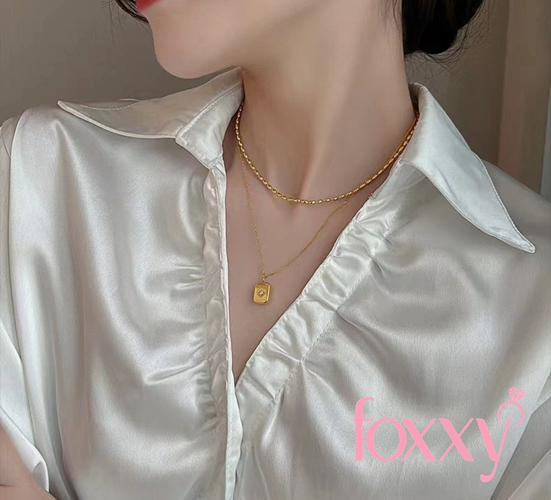 Retro Square Star Titanium Steel Inlay Zircon Necklace