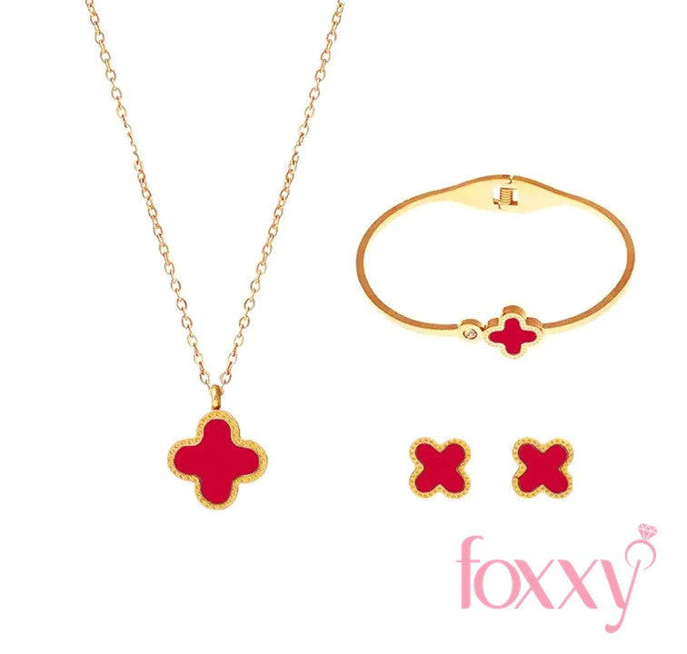 Elegant Four Leaf Clover Titanium Steel Plating Shell Bracelets Earrings Necklace