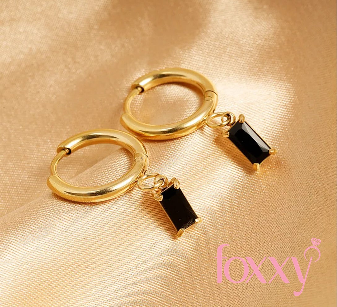 Retro Geometric Stainless Steel Inlay Zircon Dangling Earrings 1 Pair