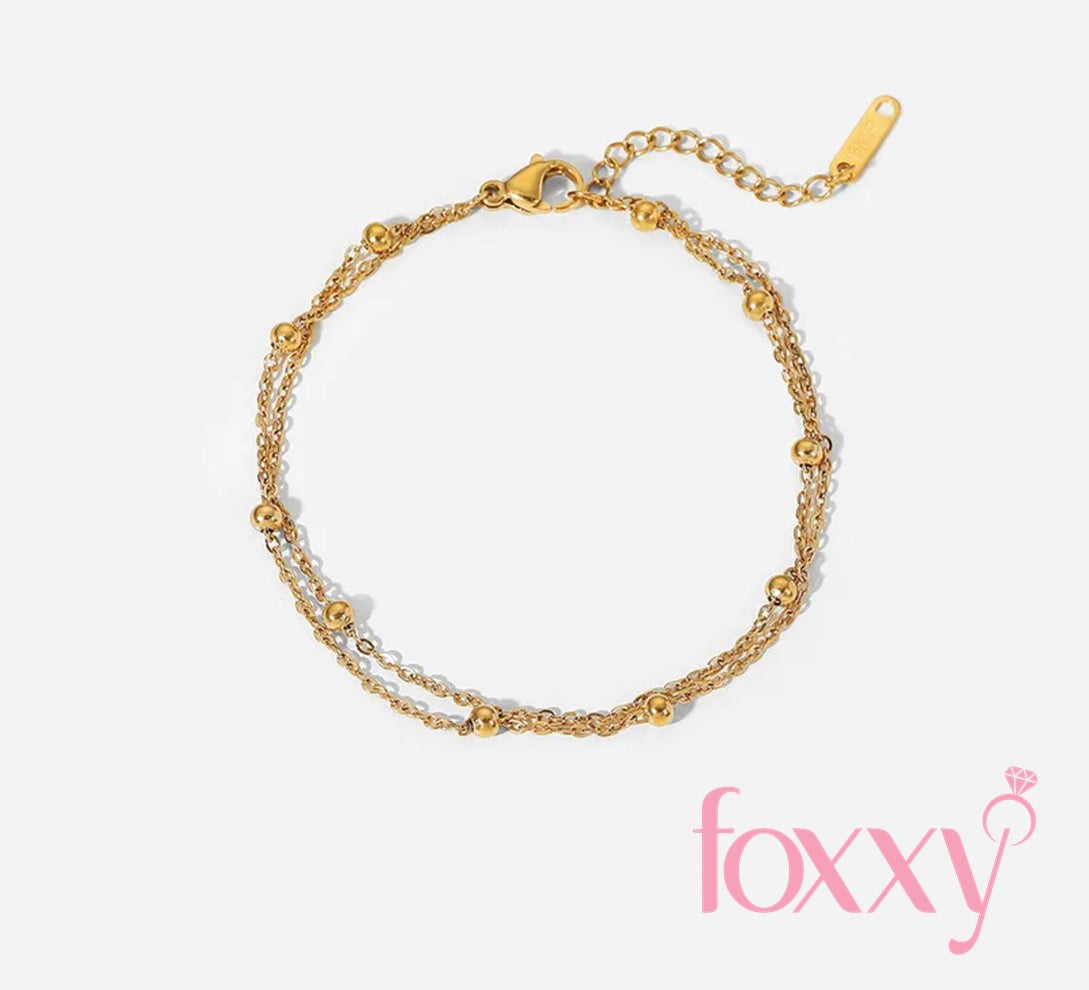 simple stainless steel 18K Gold Plated Bead Double-Layer Chain Bracelet