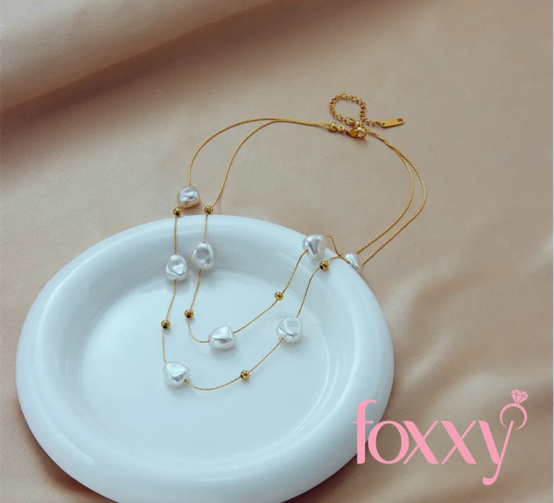 Basic Geometric Titanium Steel Gold Plated Artificial Pearls Necklace