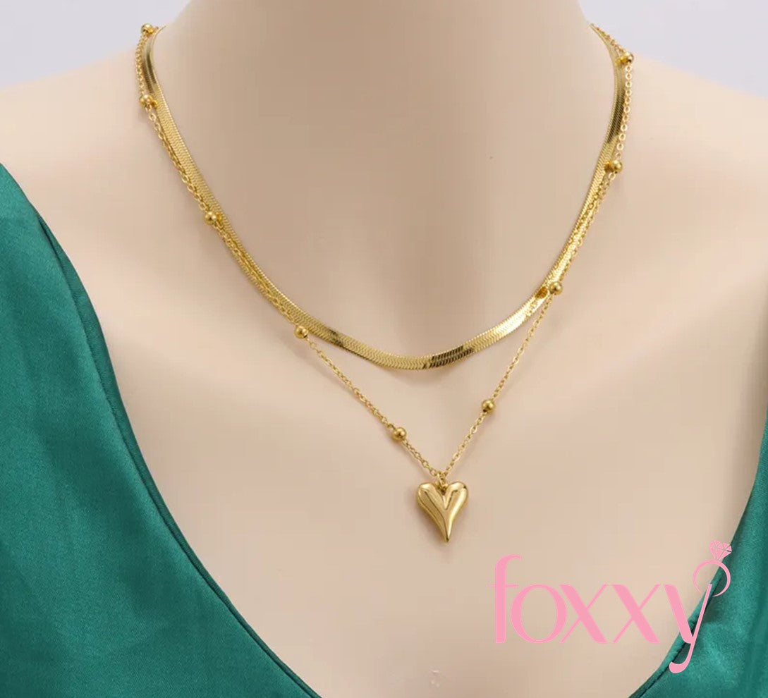 Fashion Heart Shape Stainless Steel Plating Layered Necklaces 1 Piece