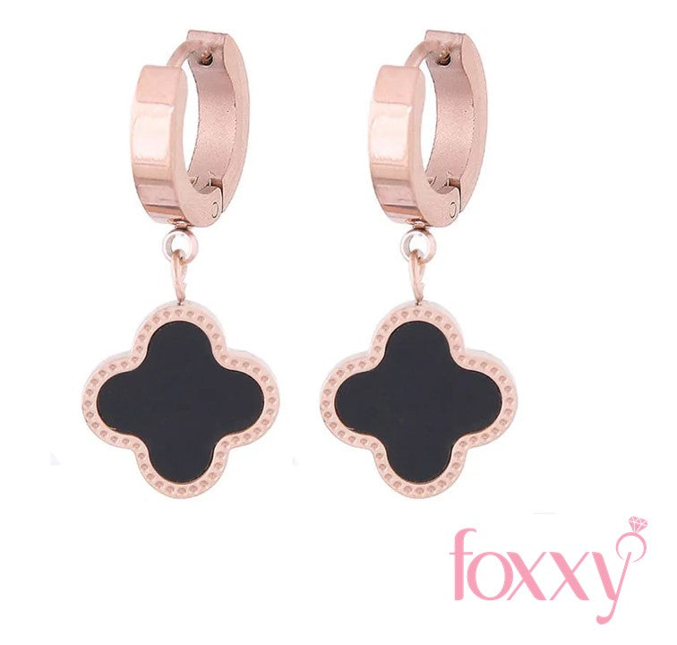 fashion titanium steel black four-leaf clover earrings