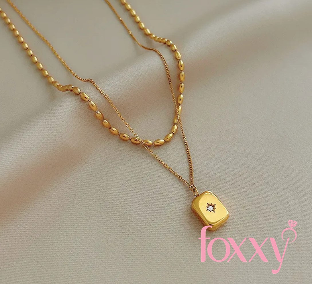 Retro Square Star Titanium Steel Inlay Zircon Necklace