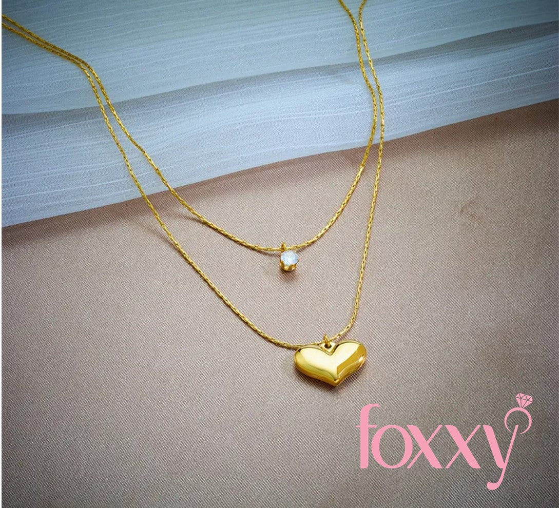 Basic Heart Shape Titanium Steel Gold Plated Rhinestones Layered Necklaces