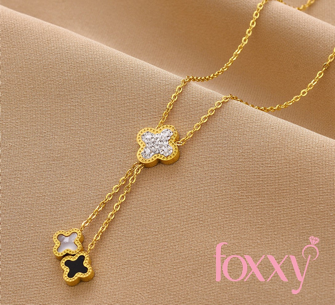 Fashion Four Leaf Clover Titanium Steel Plating Zircon Pendant Necklace