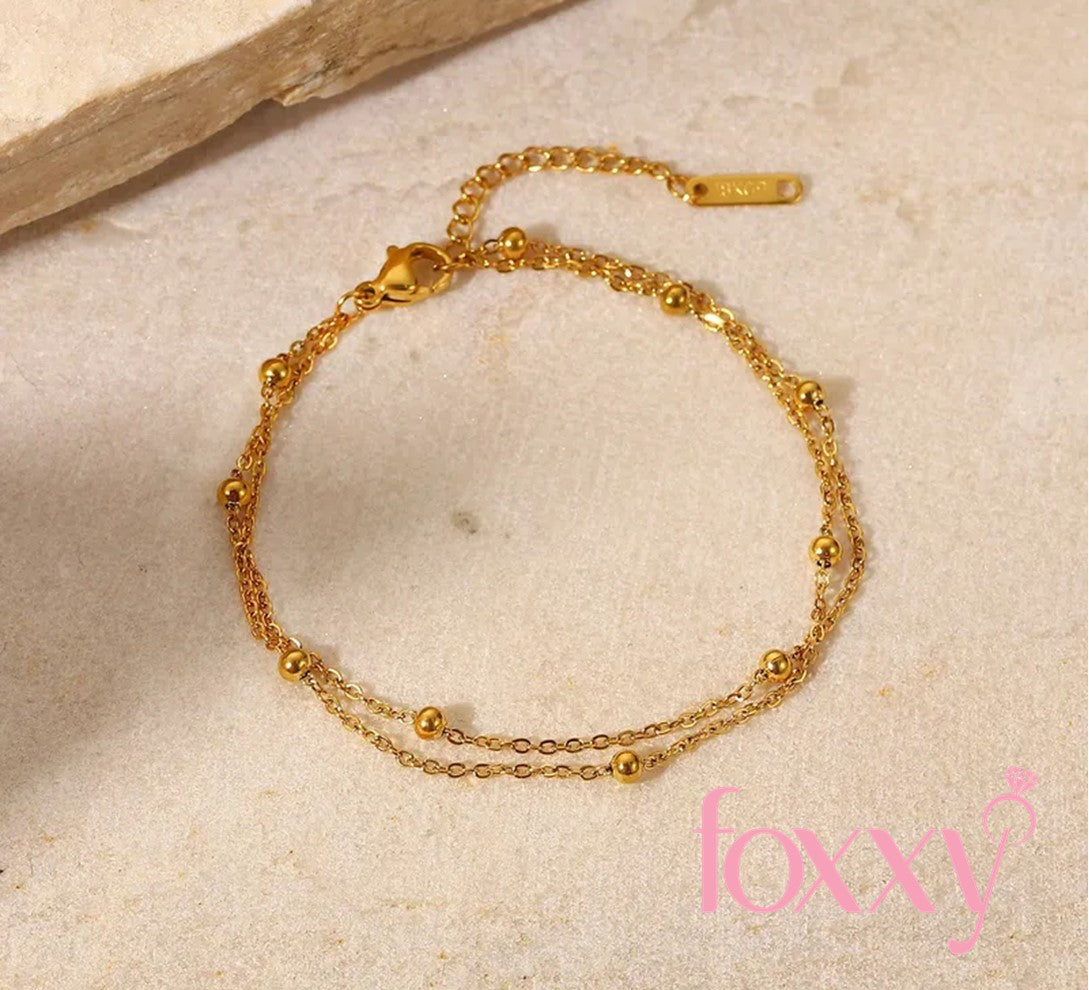 simple stainless steel 18K Gold Plated Bead Double-Layer Chain Bracelet