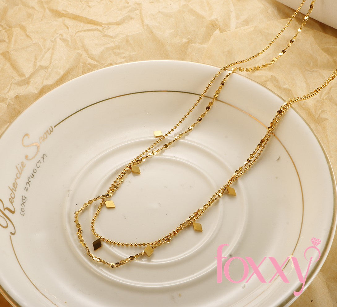 Fashion Rhombus Titanium Steel Plating Layered Necklace