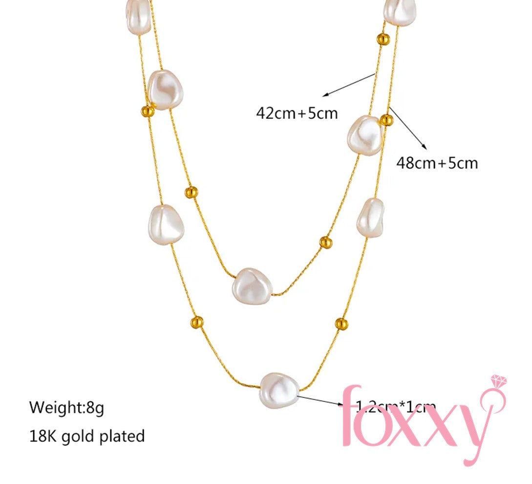 Basic Geometric Titanium Steel Gold Plated Artificial Pearls Necklace