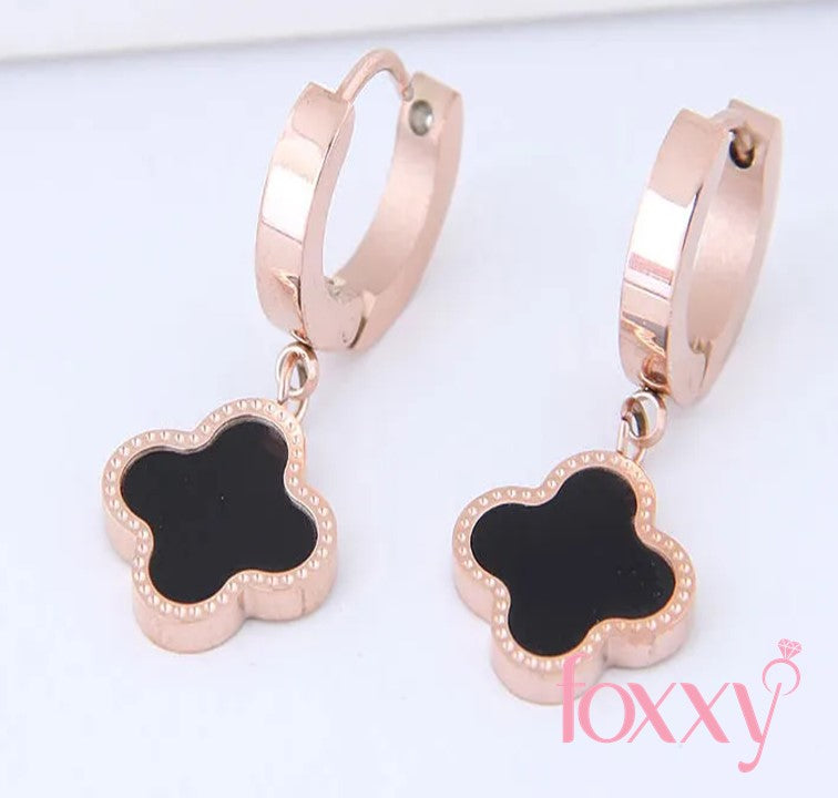 fashion titanium steel black four-leaf clover earrings