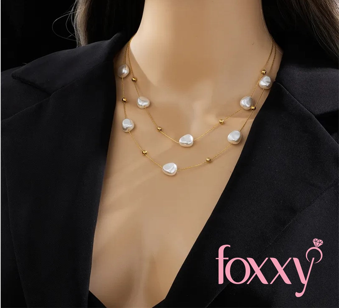 Basic Geometric Titanium Steel Gold Plated Artificial Pearls Necklace