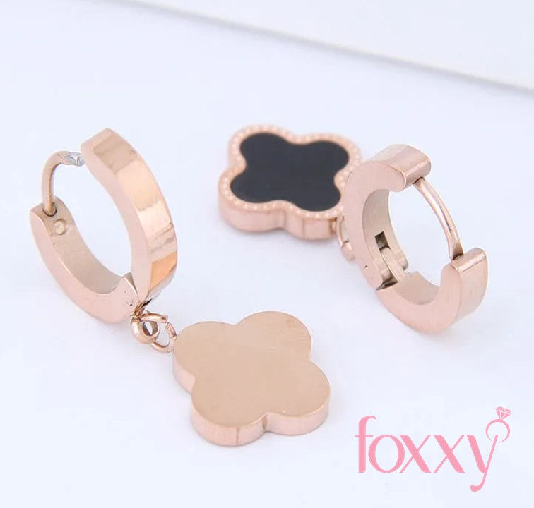 fashion titanium steel black four-leaf clover earrings