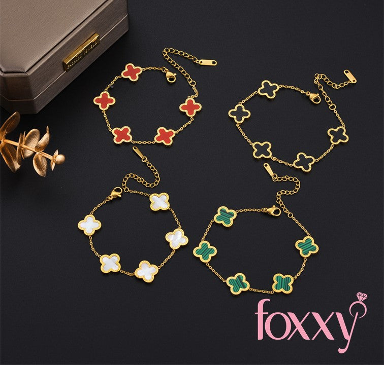 Fashion Four Leaf Clover Titanium Steel Inlaid Gold Shell Bracelets