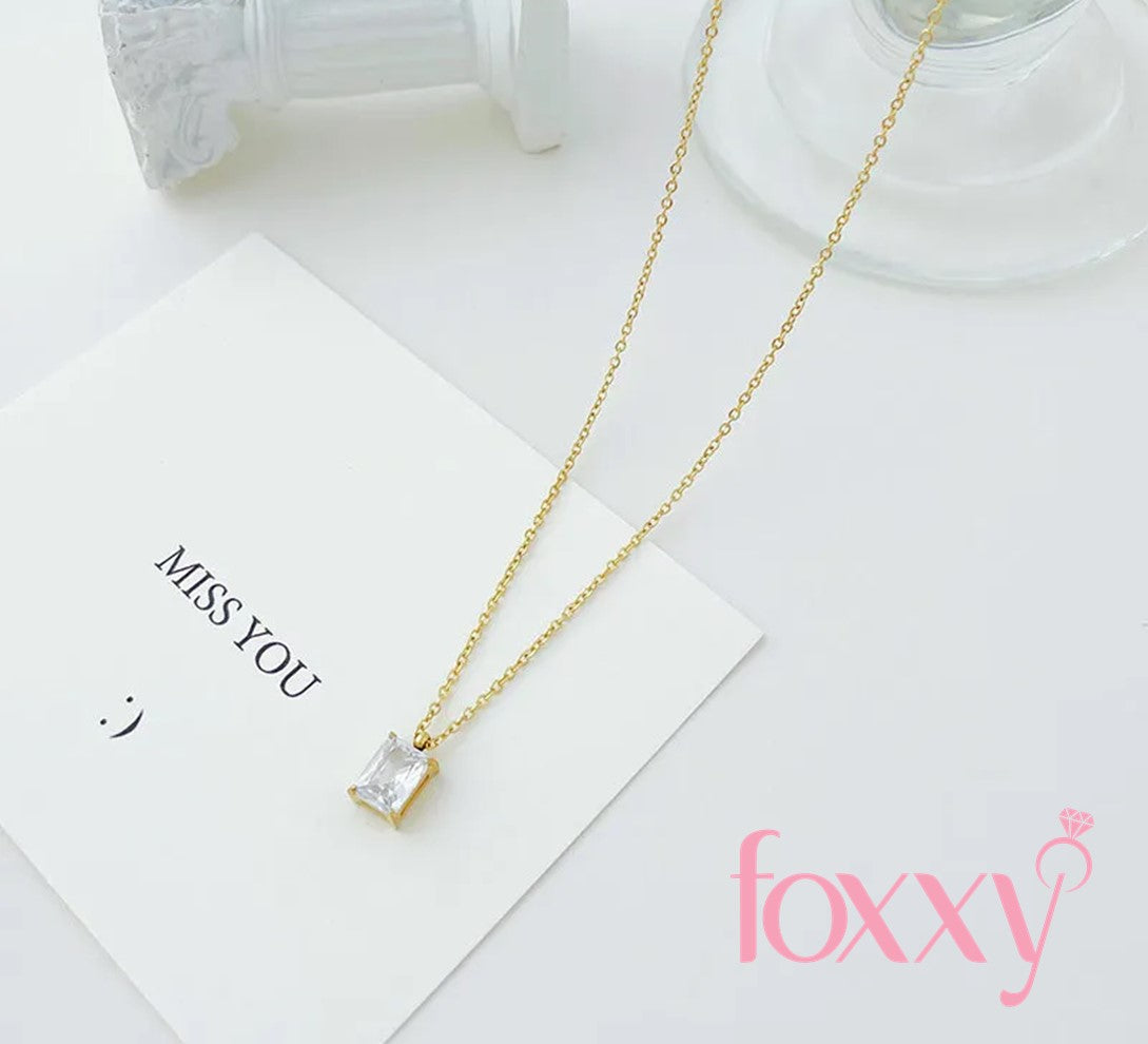 Elegant Square Stainless Steel Plating Rhinestones Pendant Necklace