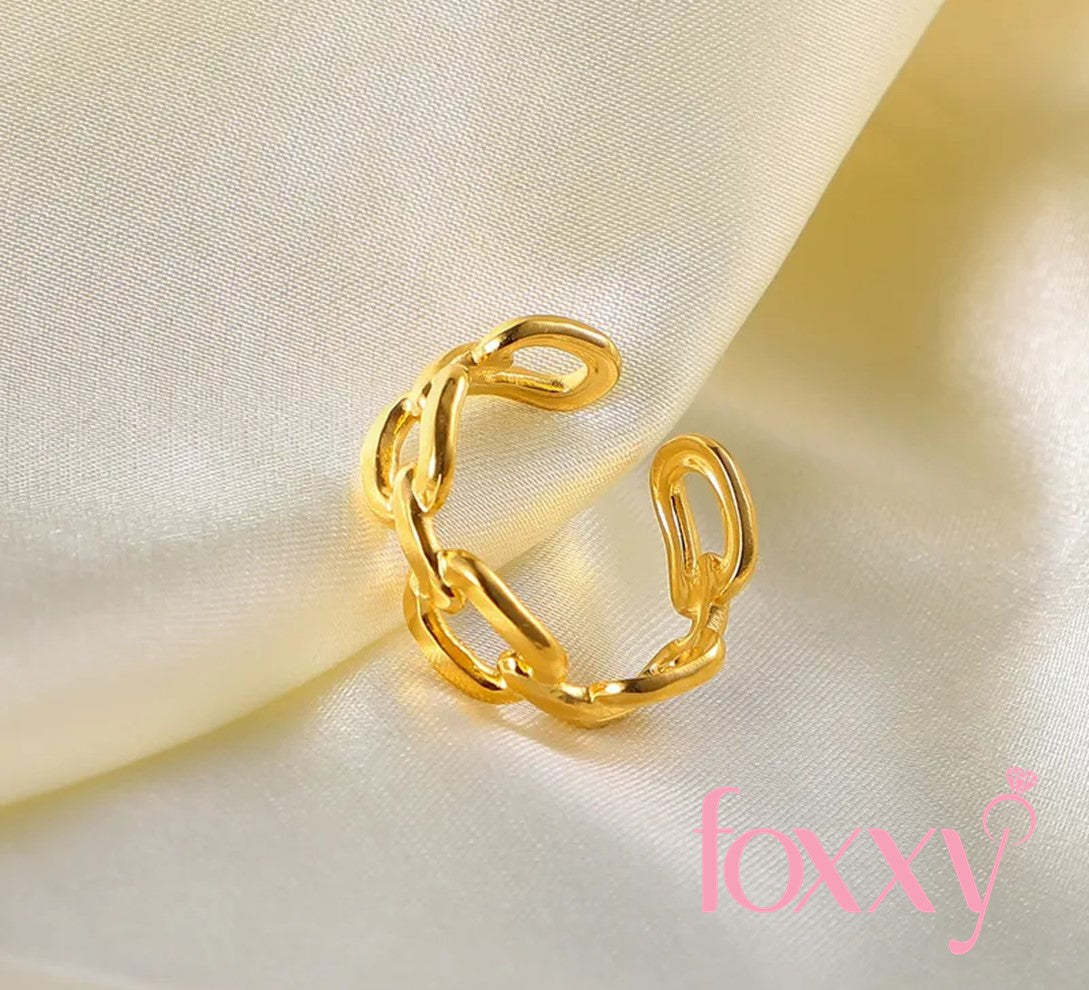 Gianna 18K Gold-Plated Stainless Steel Jewelry Buckle Chain Open Size Ring
