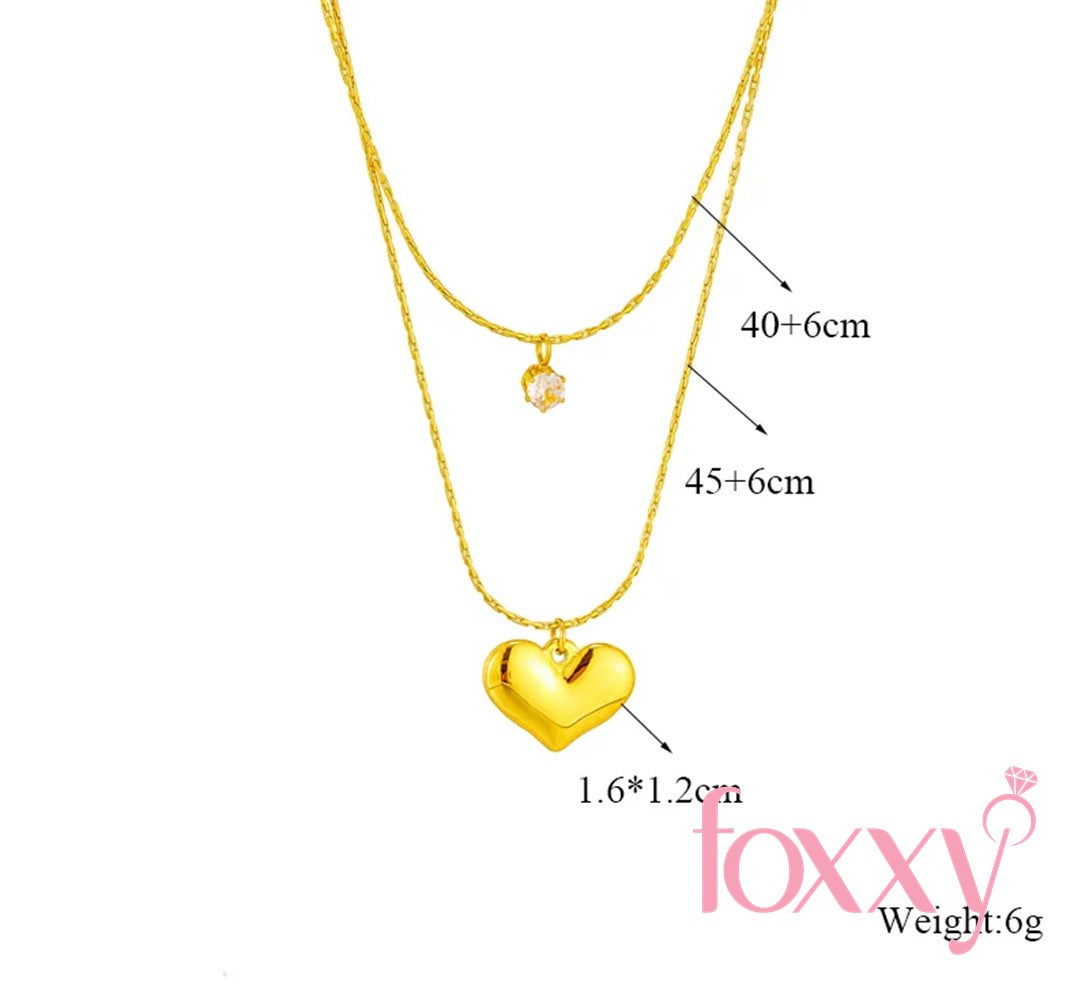 Basic Heart Shape Titanium Steel Gold Plated Rhinestones Layered Necklaces