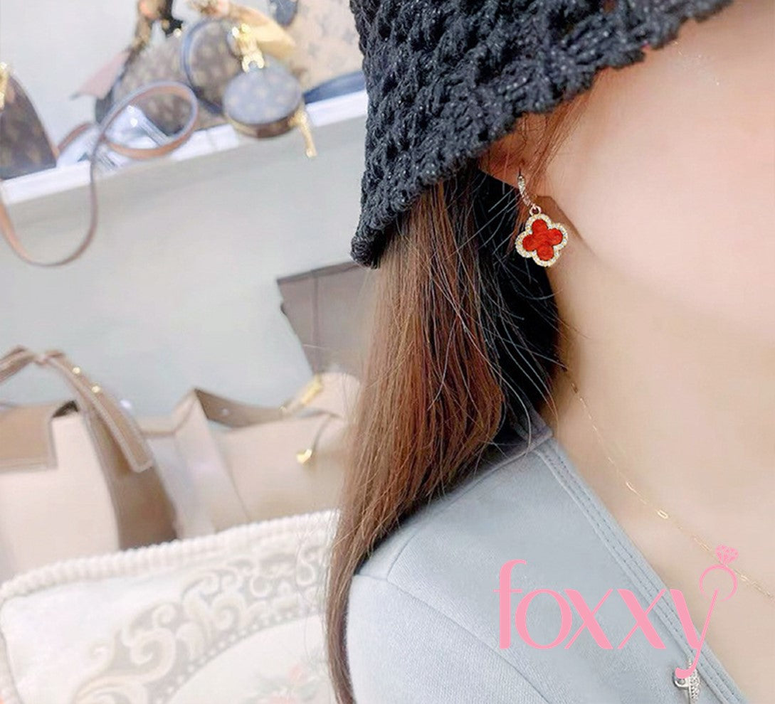 Fashion Four Leaf Clover Copper Plating Zircon Earrings