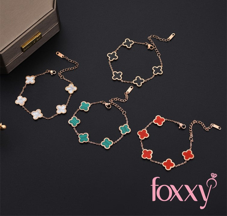 Fashion Four Leaf Clover Titanium Steel Inlaid Gold Shell Bracelets