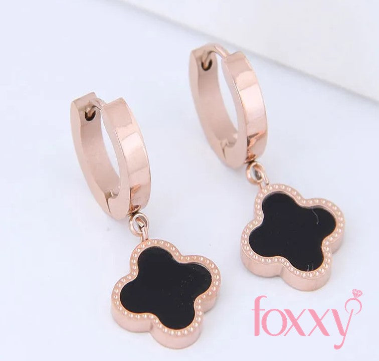 fashion titanium steel black four-leaf clover earrings